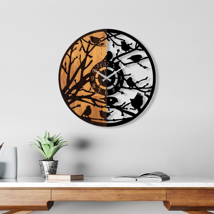 Wallity Reloj de pared decorativo de madera Nogal y Negro